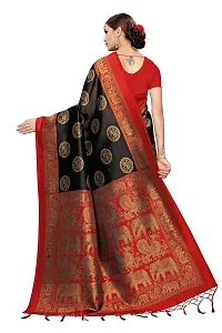 LIVA FAB Women's Art Silk Animal Printed Saree with Unstitched Blouse Piece (Black  Red)-thumb3