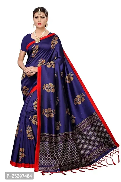 LIVA FAB Women's Art Silk Saree with Unstitched Blouse Piece (Dark Blue).