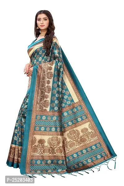 LIVA FAB Women's Art Silk Saree with Unstitched Blouse Piece (Blue)-thumb3