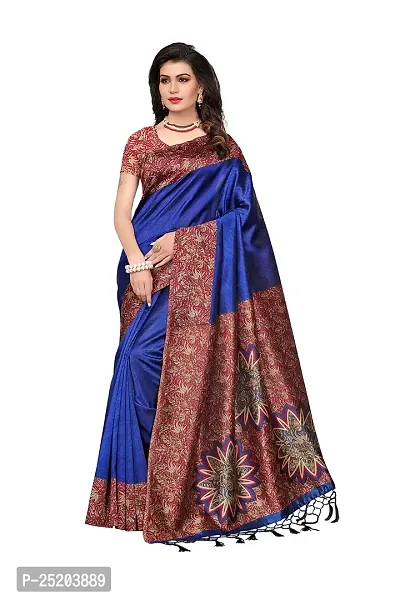 LIVA FAB Women's Art Silk Saree with Unstitched Blouse Piece [Blue]-thumb2