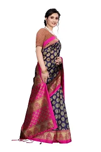 LIVA FAB Women's Art Silk Saree with Unstitched Blouse Piece (Dark Blue  Pink)-thumb1