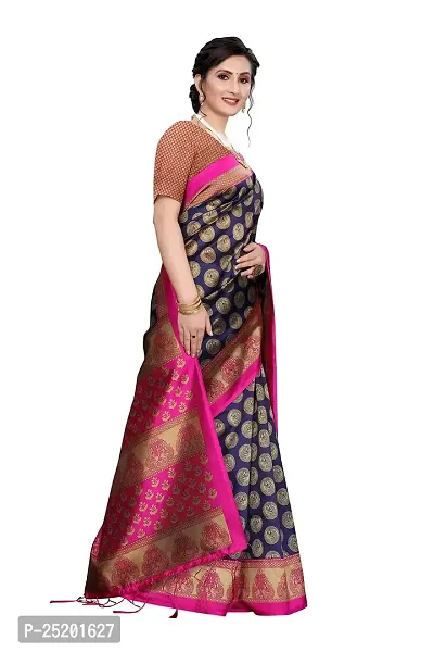 LIVA FAB Women's Art Silk Saree with Unstitched Blouse Piece (Dark Blue  Pink)-thumb2