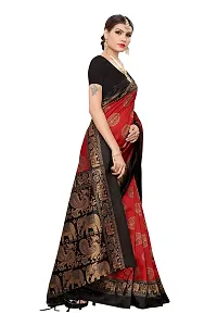 LIVA FAB Women's Art Silk Animal Printed Saree with Unstitched Blouse Piece (Red  Black)-thumb1