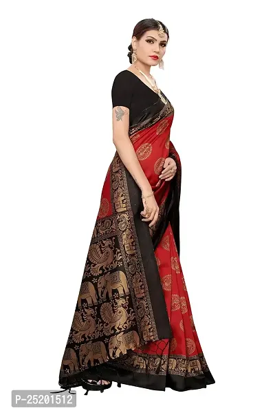 LIVA FAB Women's Art Silk Animal Printed Saree with Unstitched Blouse Piece (Red  Black)-thumb2