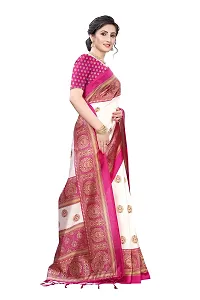 LIVA FAB Women's Art Silk Printed Saree with Unstitched Blouse Piece (White  Pink)-thumb1