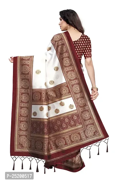 LIVA FAB Women's Art Silk Printed Saree with Unstitched Blouse Piece (White  Maroon)-thumb4