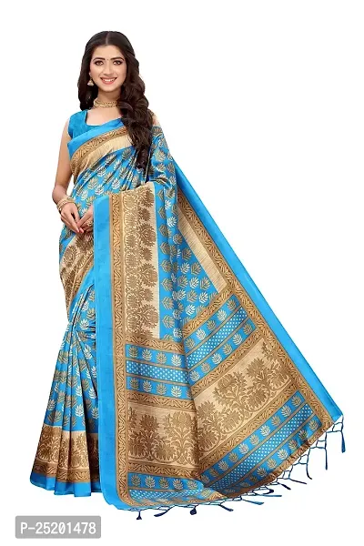 LIVA FAB Women's Art Silk Saree with Unstitched Blouse Piece (Light Blue)-thumb0