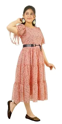 Fabulous Peach Cotton Printed Frock Dress For Girls-thumb2