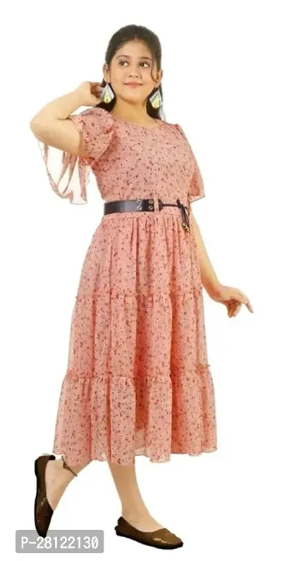 Fabulous Peach Cotton Printed Frock Dress For Girls-thumb3