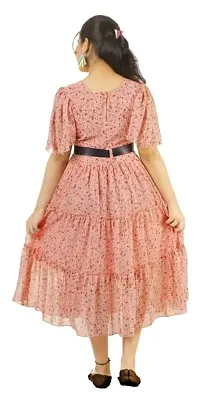 Fabulous Peach Cotton Printed Frock Dress For Girls-thumb1