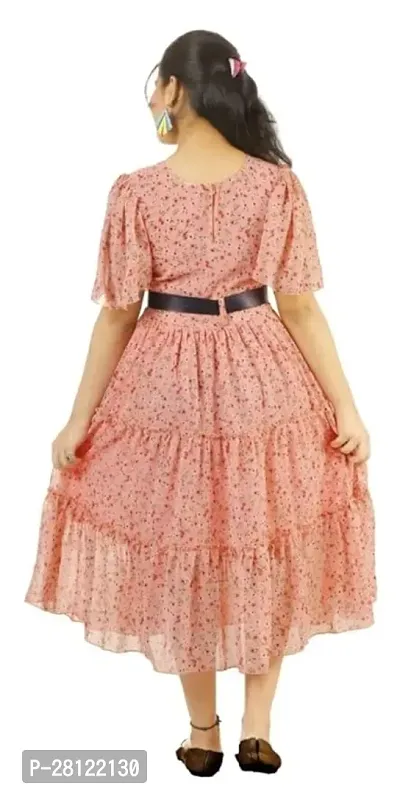 Fabulous Peach Cotton Printed Frock Dress For Girls-thumb2