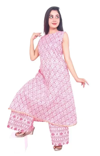 Designer Pink Cotton Blend Kurta Bottom Set For Women