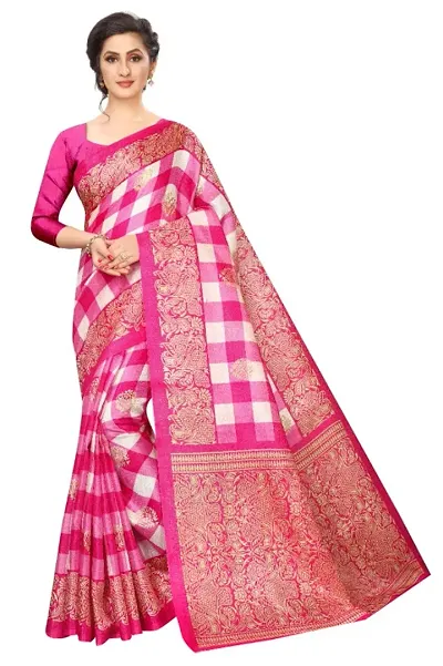 Multicoloured Khadi Silk Printed Saree With Blouse Piece