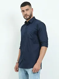 Reliable Blue Cotton Blend Solid Three-Quarter Sleeves Casual Shirts For Men-thumb2