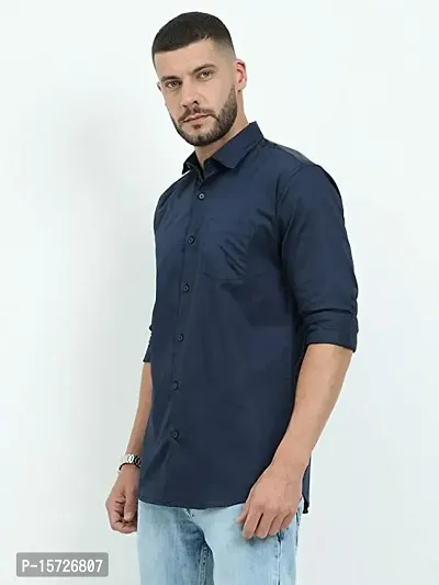 Reliable Blue Cotton Blend Solid Three-Quarter Sleeves Casual Shirts For Men-thumb3