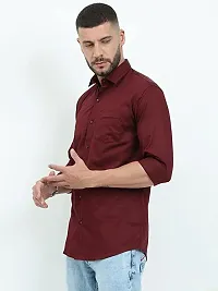 Reliable Maroon Cotton Blend Solid Three-Quarter Sleeves Casual Shirts For Men-thumb2