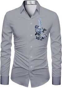Elegant Grey Polycotton Printed Shirt Fabric For Men-thumb2