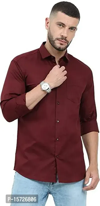 Reliable Maroon Cotton Blend Solid Three-Quarter Sleeves Casual Shirts For Men-thumb0