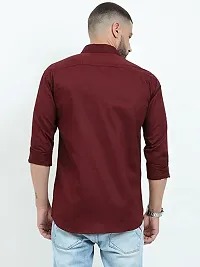 Reliable Maroon Cotton Blend Solid Three-Quarter Sleeves Casual Shirts For Men-thumb1