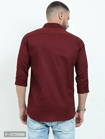 Reliable Maroon Cotton Blend Solid Three-Quarter Sleeves Casual Shirts For Men-thumb2