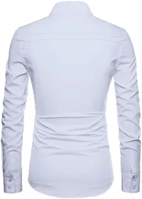 Elegant White Polycotton Printed Shirt Fabric For Men-thumb1