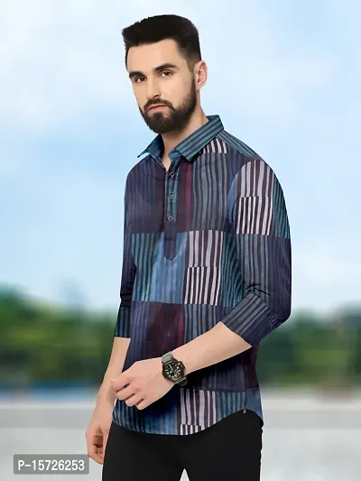 Reliable Cotton Blend Digital Print Hip Length Kurta For Men-thumb3