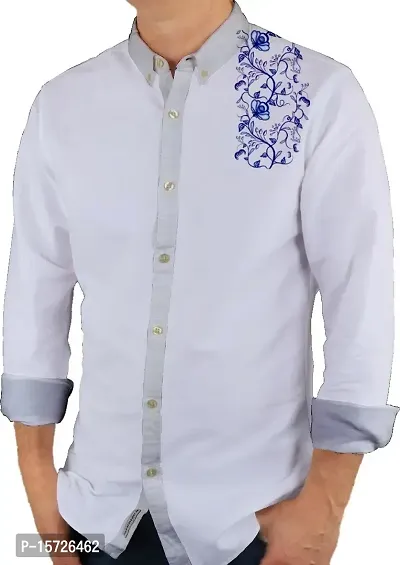 Elegant White Polycotton Printed Shirt Fabric For Men-thumb0
