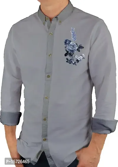 Elegant Grey Polycotton Printed Shirt Fabric For Men-thumb0