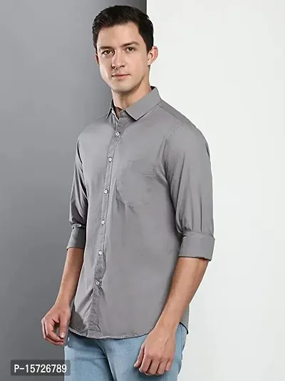 Reliable Grey Cotton Blend Solid Casual Shirts For Men-thumb3