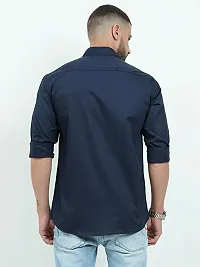 Reliable Blue Cotton Blend Solid Three-Quarter Sleeves Casual Shirts For Men-thumb1