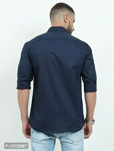 Reliable Blue Cotton Blend Solid Three-Quarter Sleeves Casual Shirts For Men-thumb2