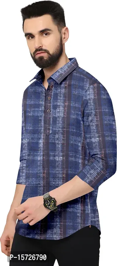 Reliable Blue Cotton Blend Printed Long Sleeves Casual Shirts For Men-thumb3