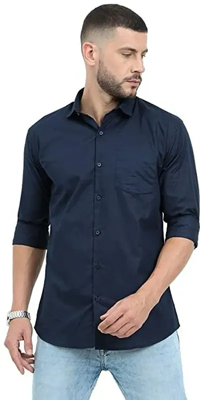 Reliable Blend Solid Three-Quarter Sleeves Casual Shirts For Men