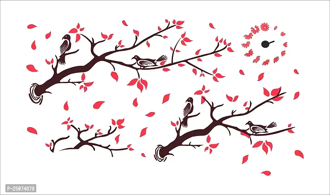 Decorative Birds Sitting on The Tree Flowers Clock Wall Sticker-thumb0