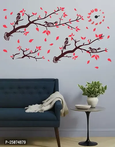 Decorative Birds Sitting on The Tree Flowers Clock Wall Sticker-thumb3
