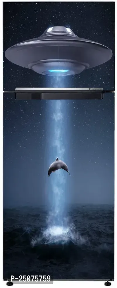 Decorative Abstract Multicolor UFO Dolphin and Dark Star Night Space Drametic Wallpaper Sticker for Fridge Dcor-thumb3