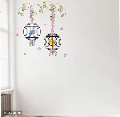 Lakshit Enterprises Birds in Cage with Flowers Wall Sticker Multicolor PVC Vinyl 83x90 Cm-thumb4