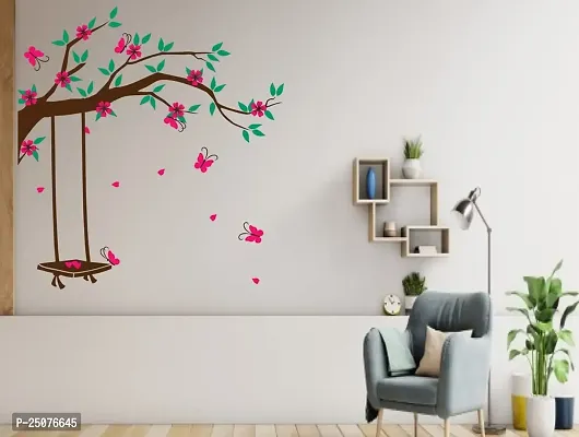 Lakshit Enterprises Swing on a Tree Branch Decorative Wall Sticker Multicolor PVC Vinyl 85x90 Cm-thumb2