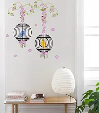 Lakshit Enterprises Birds in Cage with Flowers Wall Sticker Multicolor PVC Vinyl 83x90 Cm-thumb4