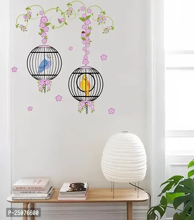 Lakshit Enterprises Birds in Cage with Flowers Wall Sticker Multicolor PVC Vinyl 83x90 Cm-thumb5