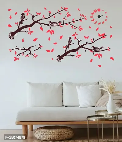 Decorative Birds Sitting on The Tree Flowers Clock Wall Sticker-thumb4