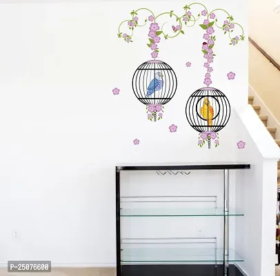 Lakshit Enterprises Birds in Cage with Flowers Wall Sticker Multicolor PVC Vinyl 83x90 Cm-thumb3