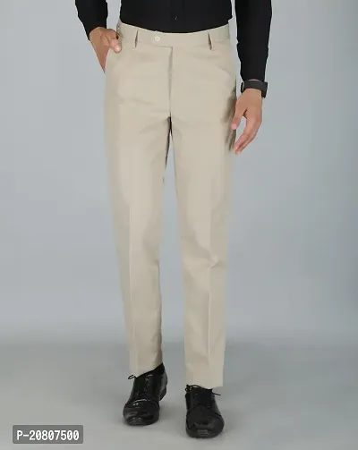 JEENAY Classic Men's Formal Pants/Formal Slim Fit Trousers | Formal Office Pants |Beige-thumb0