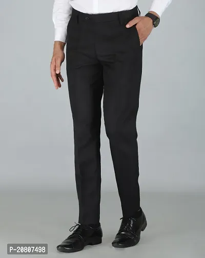 JEENAY Classic Men's Formal Pants/Formal Slim Fit Trousers | Formal Office Pants |Black-thumb2