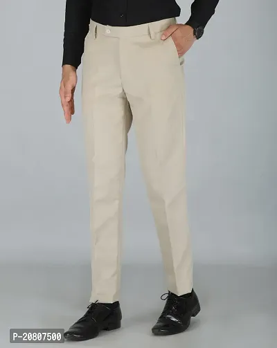 JEENAY Classic Men's Formal Pants/Formal Slim Fit Trousers | Formal Office Pants |Beige-thumb2