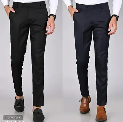 Black Polyester Mid Rise Formal Trousers For Men Pack of 2-thumb0