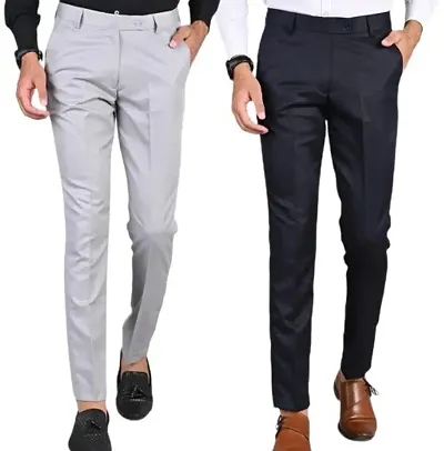Mens Pack of 2 formal trousers for Men ( Black  Light Grey )