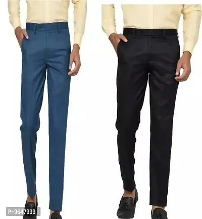 Classic Polycotton Solid Formal Trousers for Men, Pack of 2-thumb0