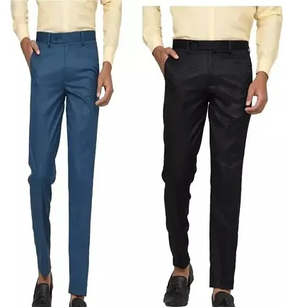Classic Polycotton Solid Formal Trousers for Men, Pack of 2