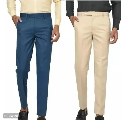 Buy Classic Polycotton Solid Formal Trousers for Men, Pack of 2